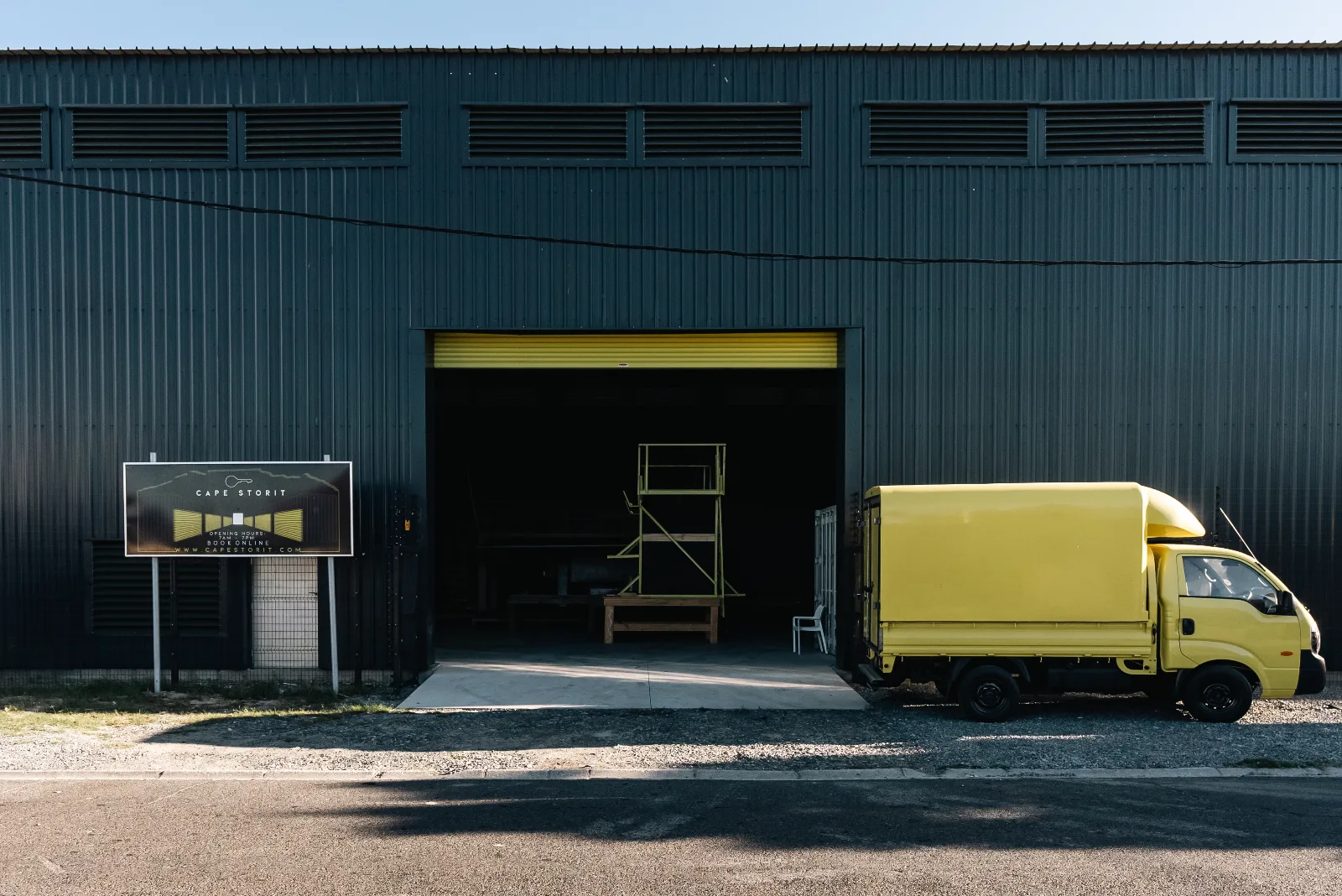 The Cape Storit valet storage warehouse in Maitland, with a delivery truck outside