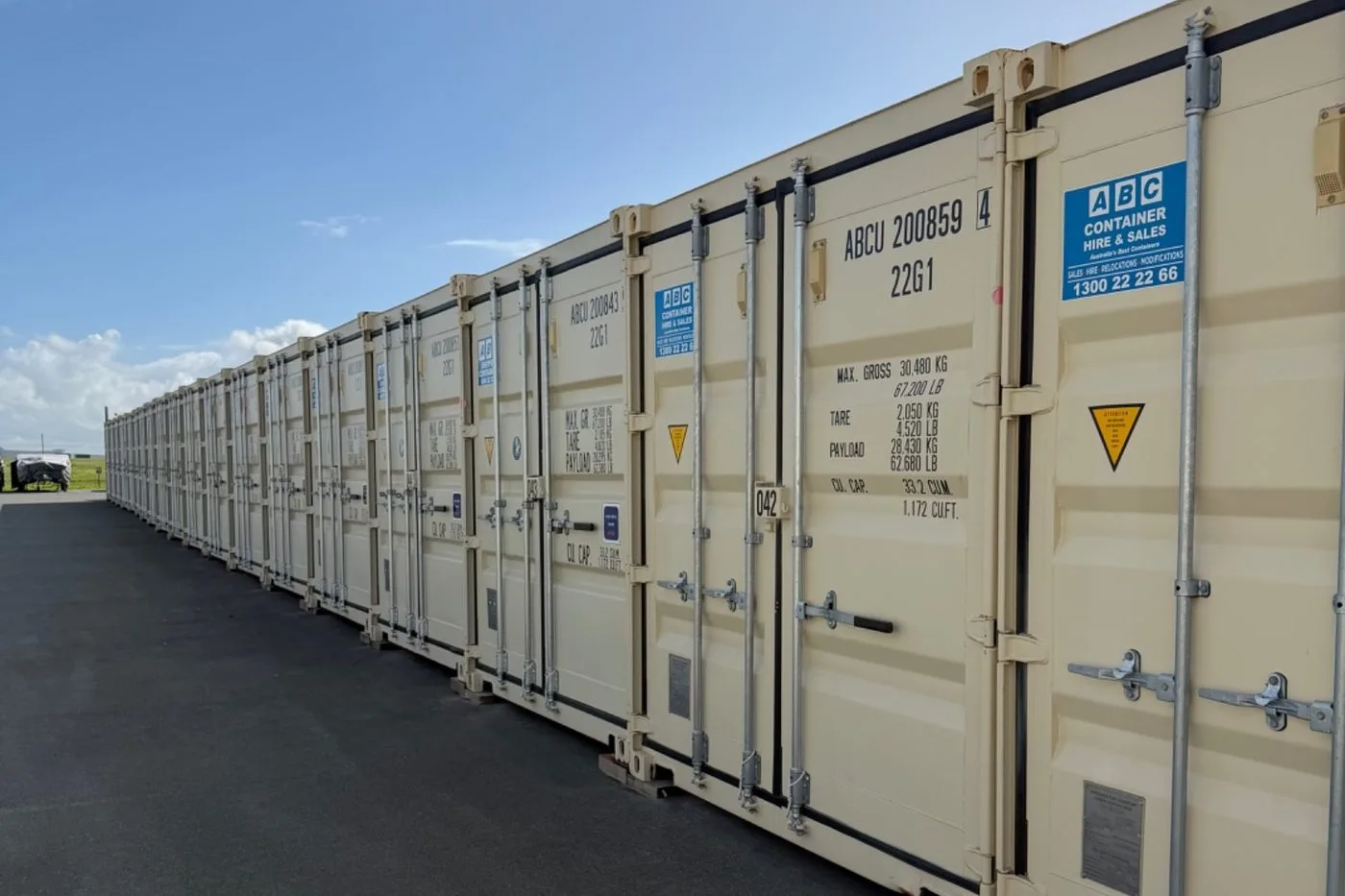 Shipping container storage units at Storage Land’s secure Archerfield yard in Brisbane South