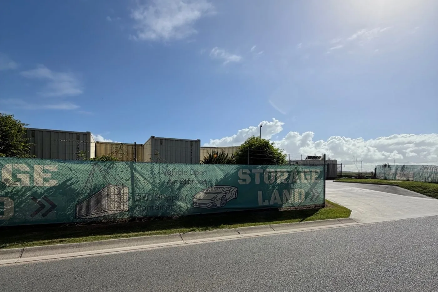 Secure 20ft container storage units on the sealed bitumen yard at Storage Land, a short drive from Sherwood in Brisbane’s south