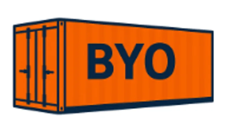 Animated Orange Shipping Container with BYO printed on the side