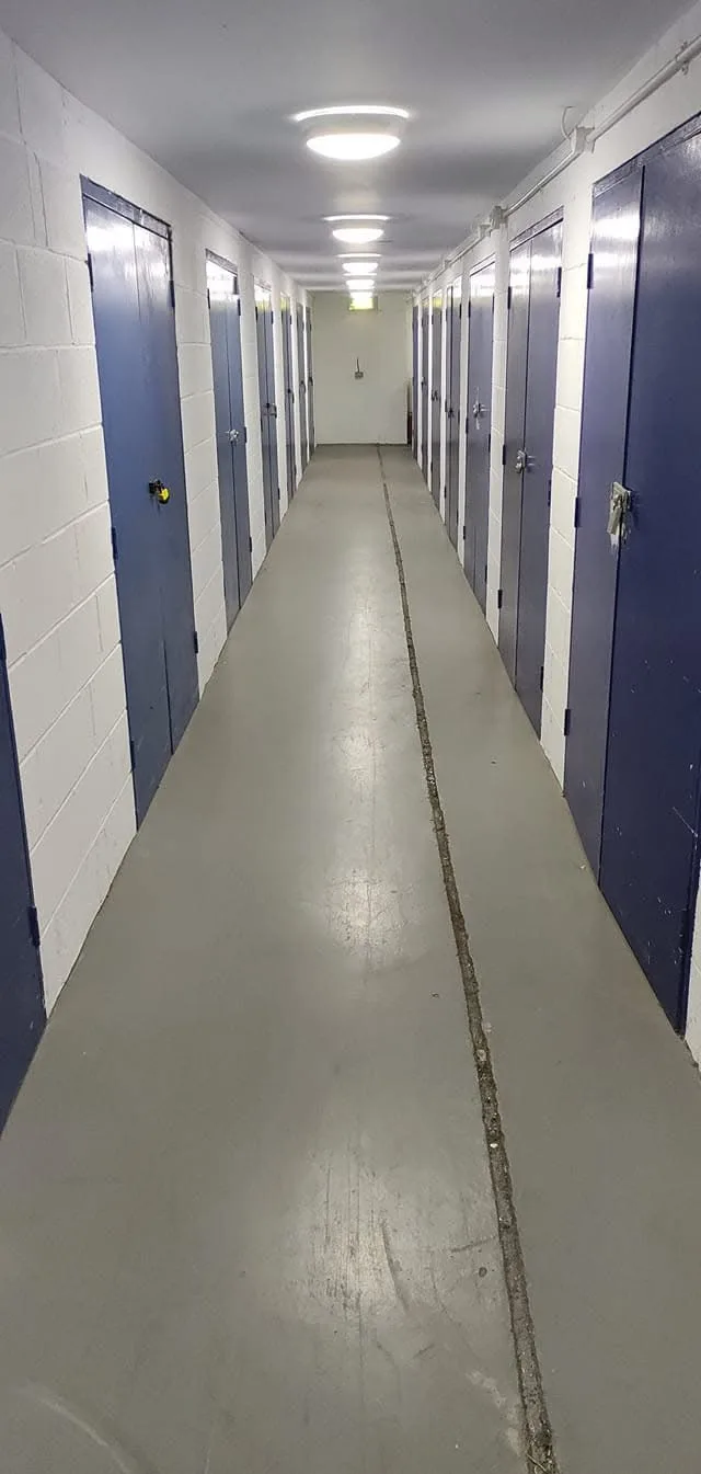 Indoor corridor of secure storage units
